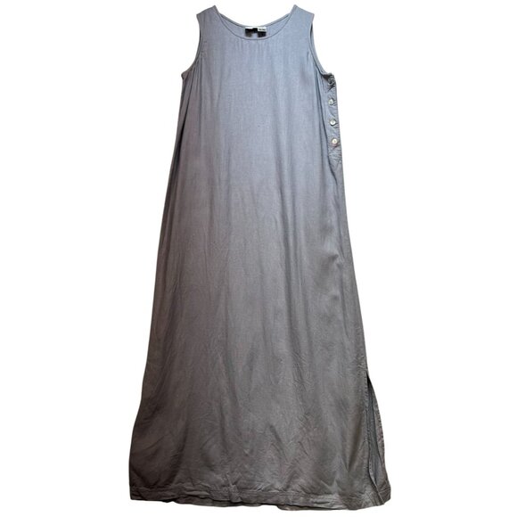 Betsy Lauren Womens Linen Maxi Minimalist Dress Sleeveless Sz 12 Blue - Picture 1 of 10